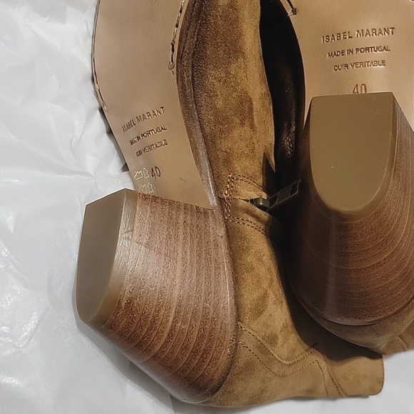 New Isabel Marant Dacken Suede Boots Slanted Stacked Heel Western Cognac sz 40 9 - Picture 8 of 9